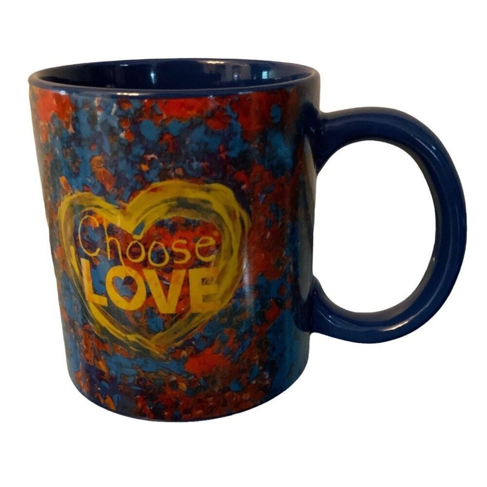 Penzeys Choose Love 2022 Ceramic Coffee Mug 12 Oz Blue & Multicolor
